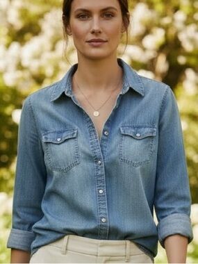 J. Crew Light Blue Denim Button-Down Shirt